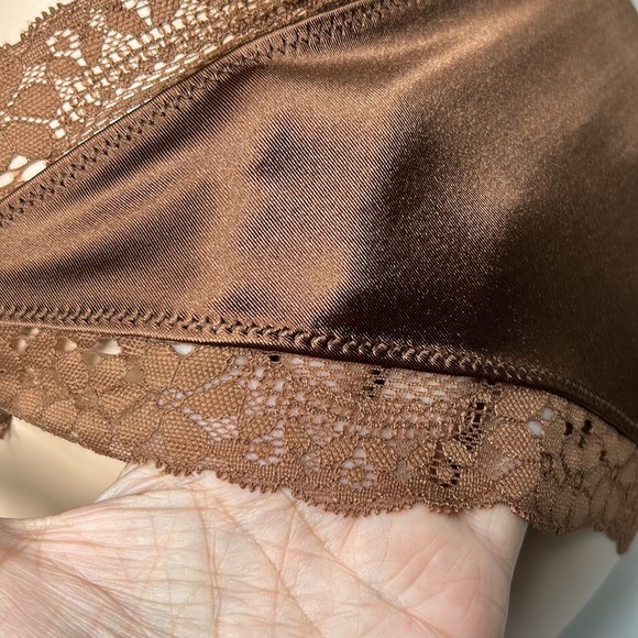 LAST PAIR! Silky Glossy Satin Lace Trim Chocolate Brown Cheeky Panty Sz S NWT - Picture 15 of 17